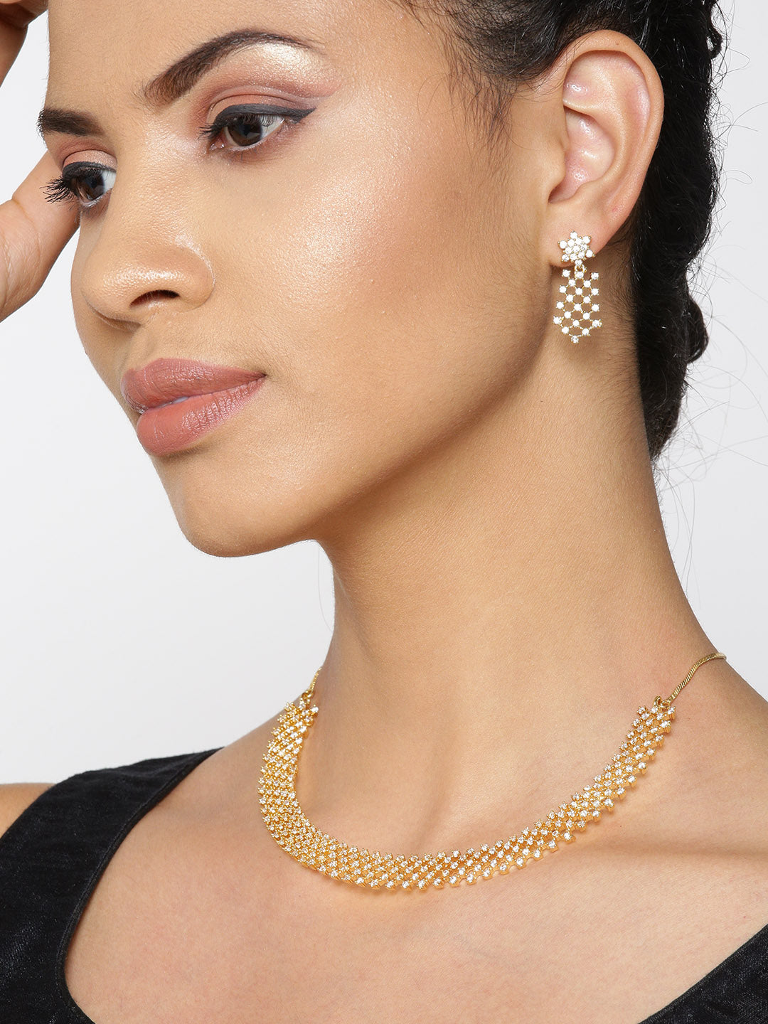 Priyaasi Women American Diamond Gold-Polished Geometric Jewellery Set - Swadesiicart