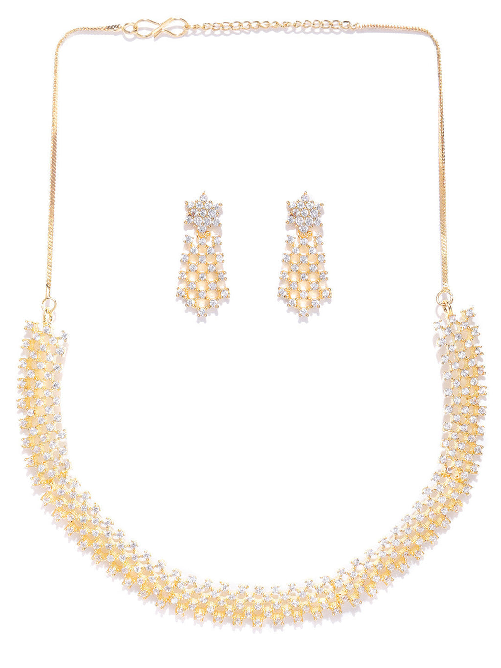 Priyaasi Women American Diamond Gold-Polished Geometric Jewellery Set - Swadesiicart