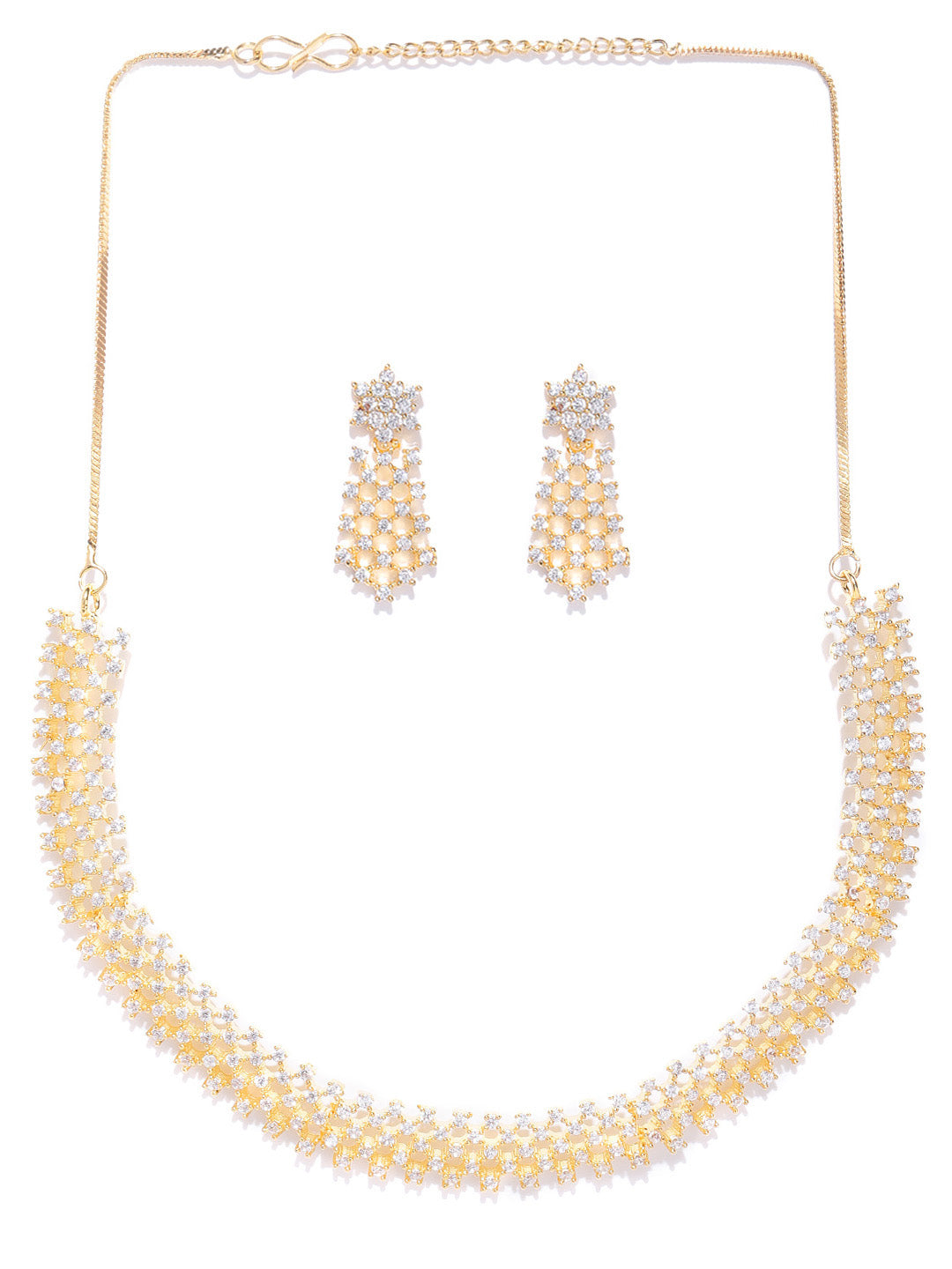 Priyaasi Women American Diamond Gold-Polished Geometric Jewellery Set - Swadesiicart