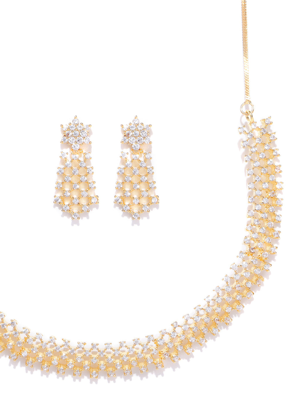 Priyaasi Women American Diamond Gold-Polished Geometric Jewellery Set - Swadesiicart