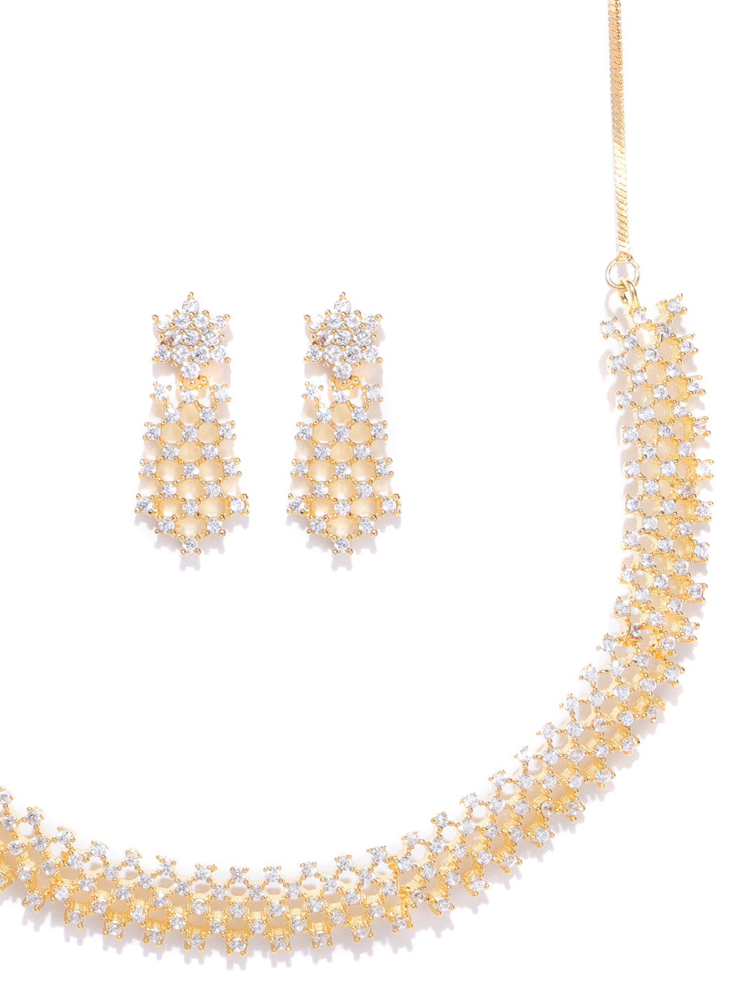 Priyaasi Women American Diamond Gold-Polished Geometric Jewellery Set - Swadesiicart