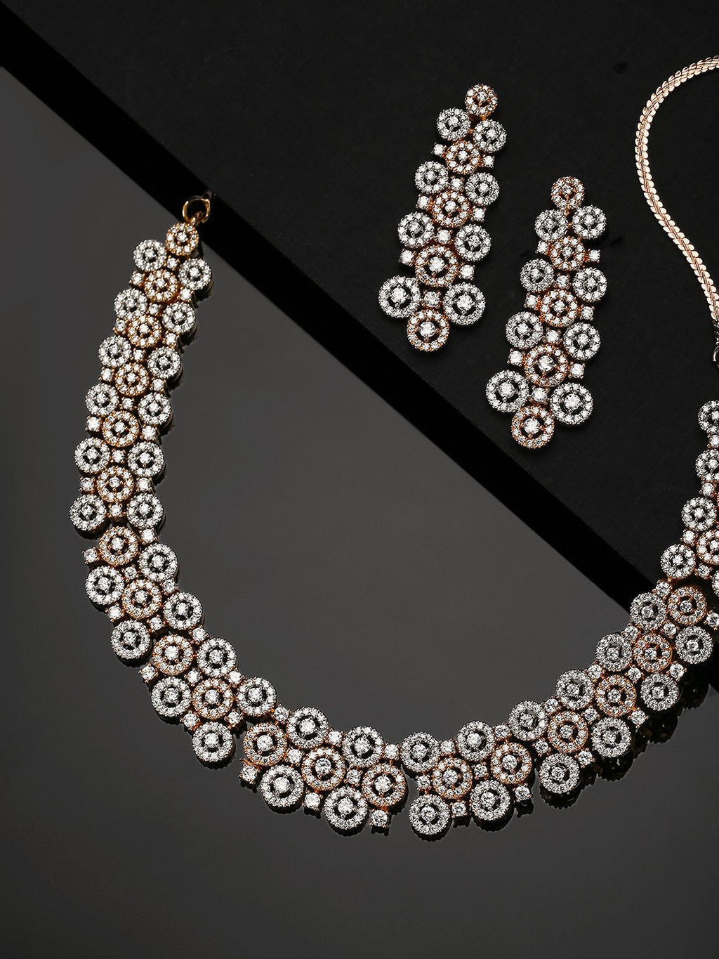 Priyaasi Women American Diamond Rose Gold-Polished Geometric Jewellery Set - Noz2Toz