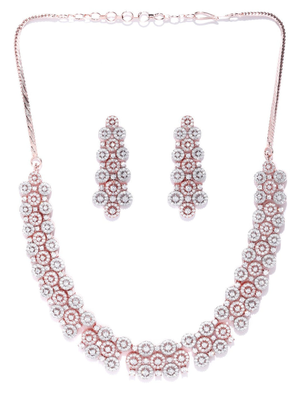 Priyaasi Women American Diamond Rose Gold-Polished Geometric Jewellery Set - Swadesiicart
