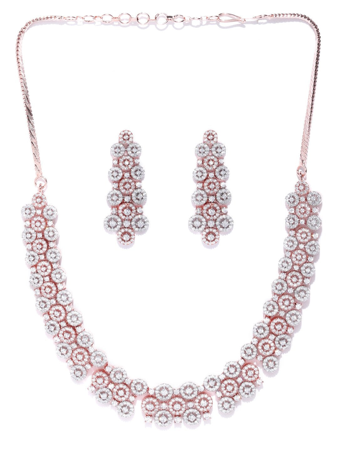 Priyaasi Women American Diamond Rose Gold-Polished Geometric Jewellery Set - Swadesiicart