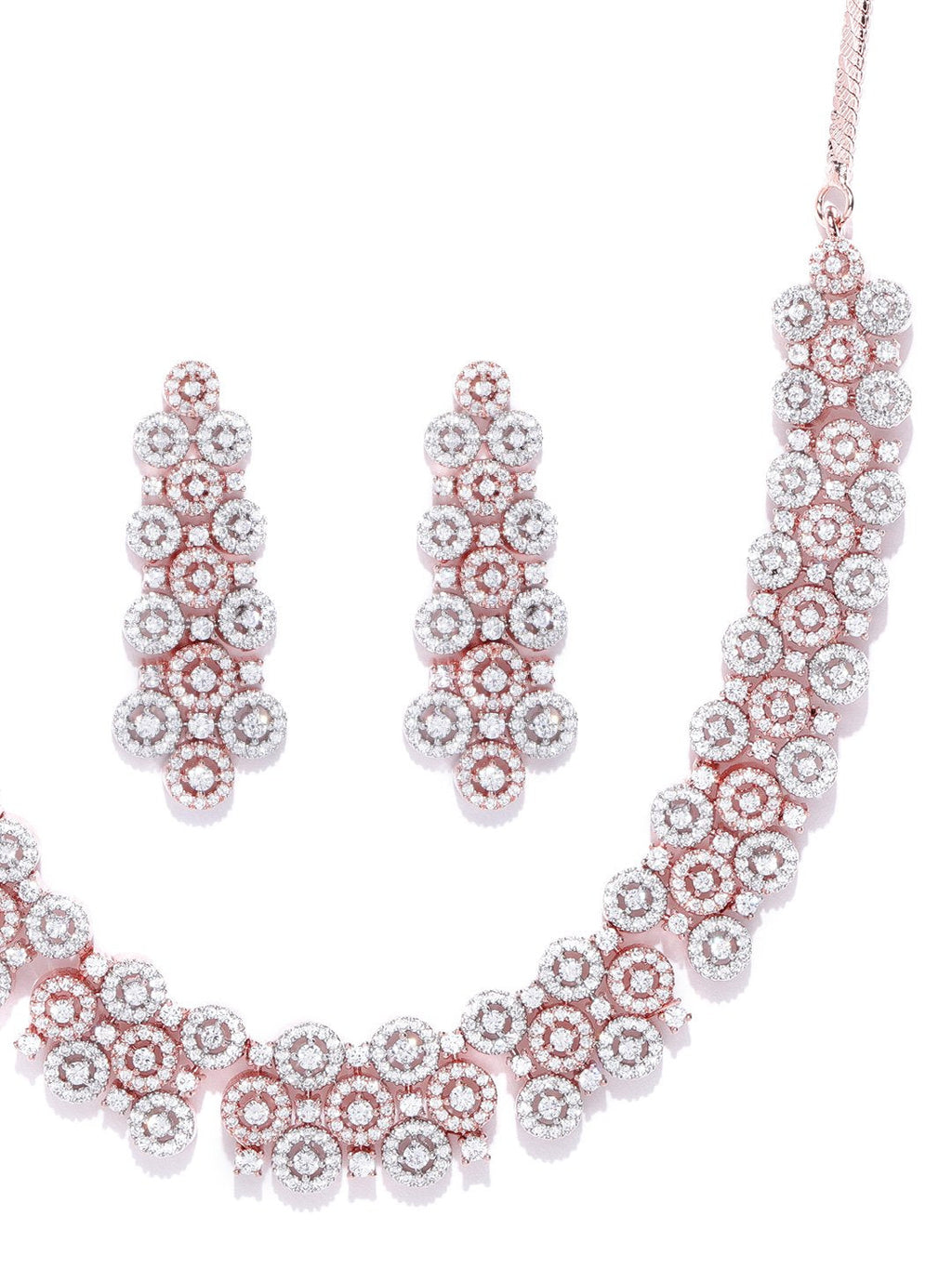 Priyaasi Women American Diamond Rose Gold-Polished Geometric Jewellery Set - Swadesiicart