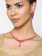 Priyaasi Women Pink Ruby Gold-Polished Floral Jewellery Set - Swadesiicart