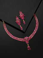 Priyaasi Women Pink Ruby Gold-Polished Floral Jewellery Set - Noz2Toz