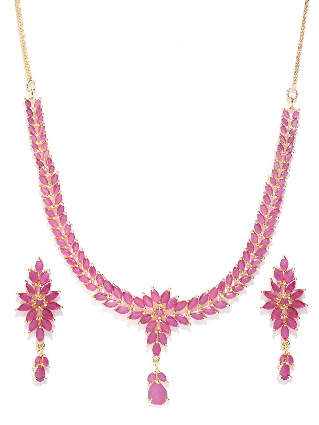Priyaasi Women Pink Ruby Gold-Polished Floral Jewellery Set - Swadesiicart