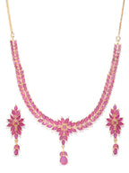 Priyaasi Women Pink Ruby Gold-Polished Floral Jewellery Set - Swadesiicart