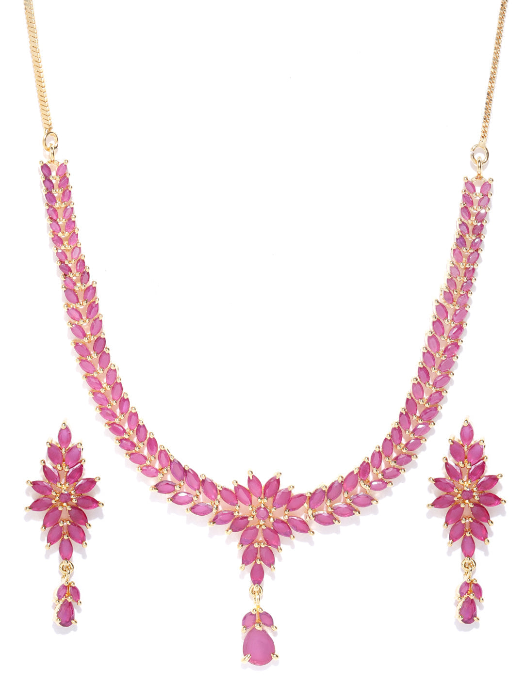 Priyaasi Women Pink Ruby Gold-Polished Floral Jewellery Set - Swadesiicart