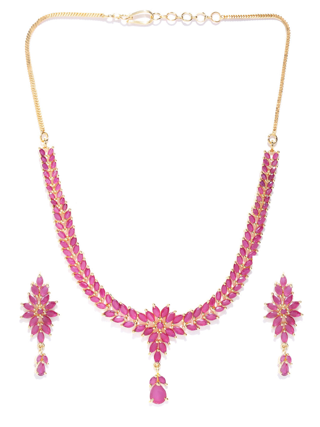 Priyaasi Women Pink Ruby Gold-Polished Floral Jewellery Set - Swadesiicart
