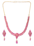 Priyaasi Women Pink Ruby Gold-Polished Floral Jewellery Set - Swadesiicart