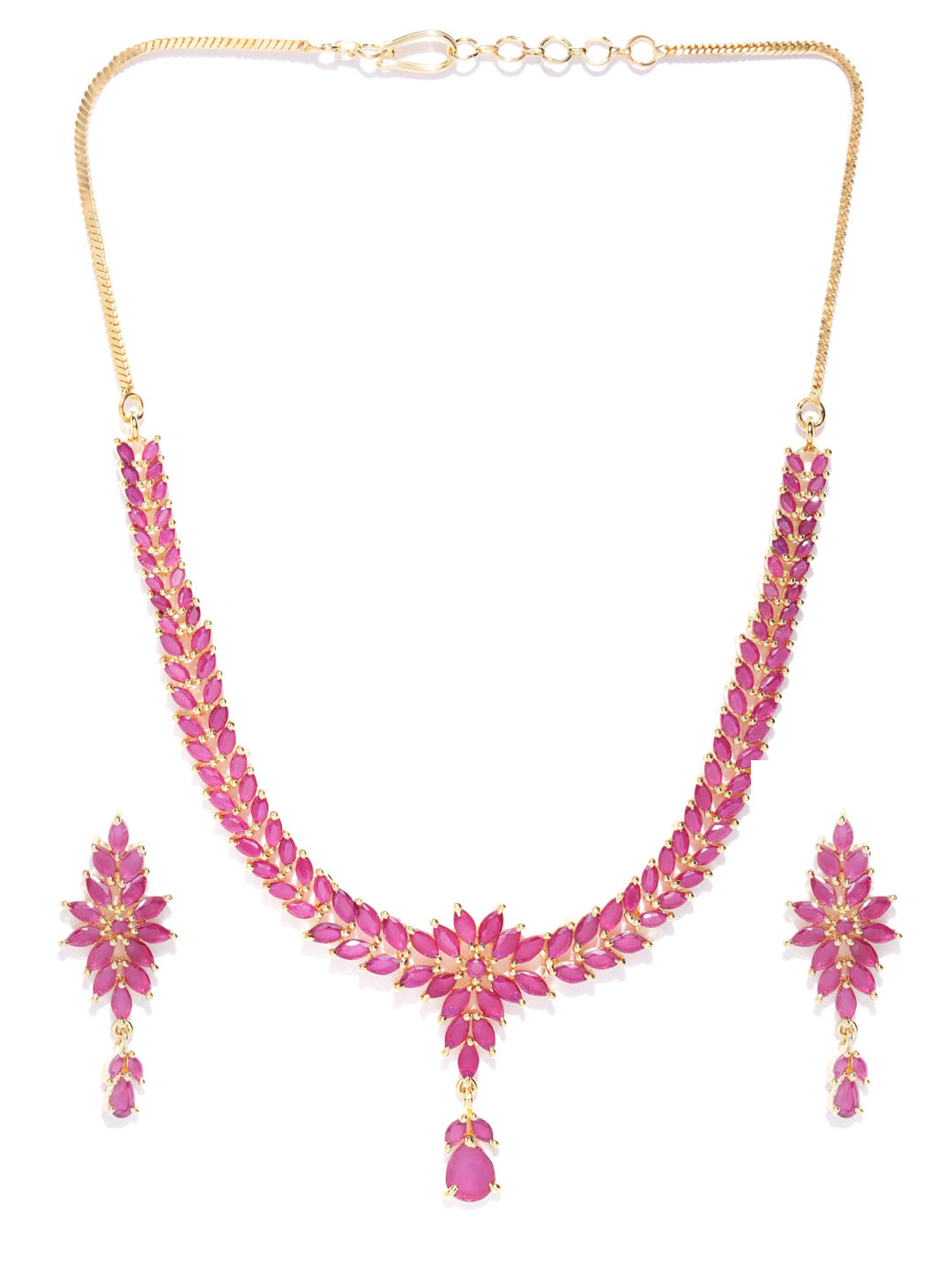 Priyaasi Women Pink Ruby Gold-Polished Floral Jewellery Set - Swadesiicart