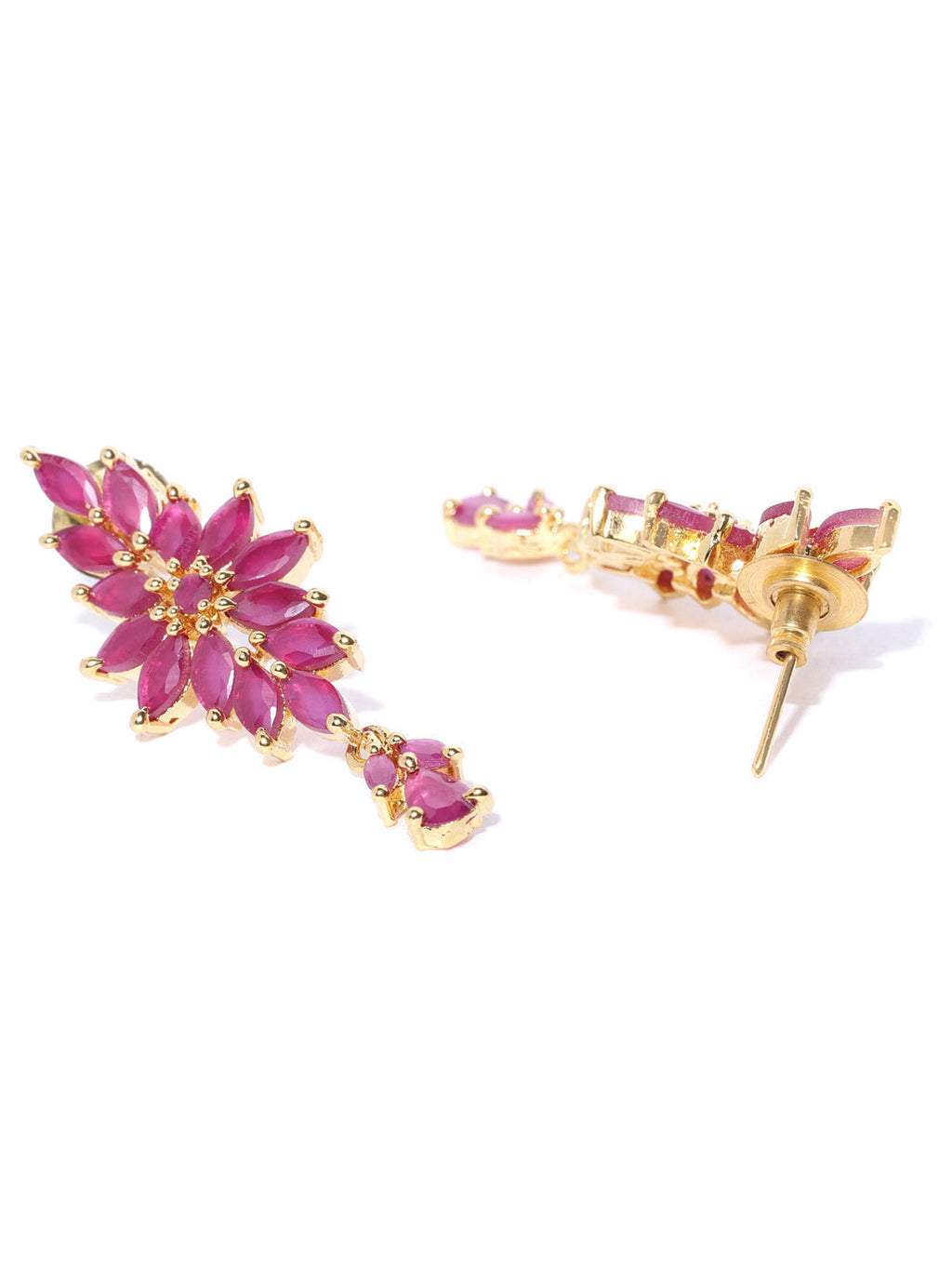 Priyaasi Women Pink Ruby Gold-Polished Floral Jewellery Set - Swadesiicart