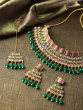 Priyaasi Women Emerald Kundan Gold-Polished MaangTika Jewellery Set - Noz2Toz