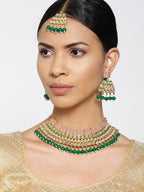 Priyaasi Women Emerald Kundan Gold-Polished MaangTika Jewellery Set - Swadesiicart