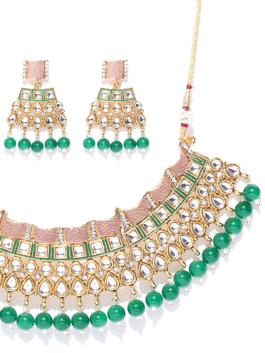 Priyaasi Women Emerald Kundan Gold-Polished MaangTika Jewellery Set - Swadesiicart