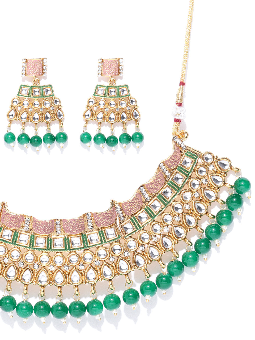 Priyaasi Women Emerald Kundan Gold-Polished MaangTika Jewellery Set - Swadesiicart