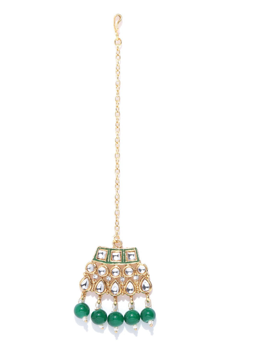 Priyaasi Women Emerald Kundan Gold-Polished MaangTika Jewellery Set - Swadesiicart