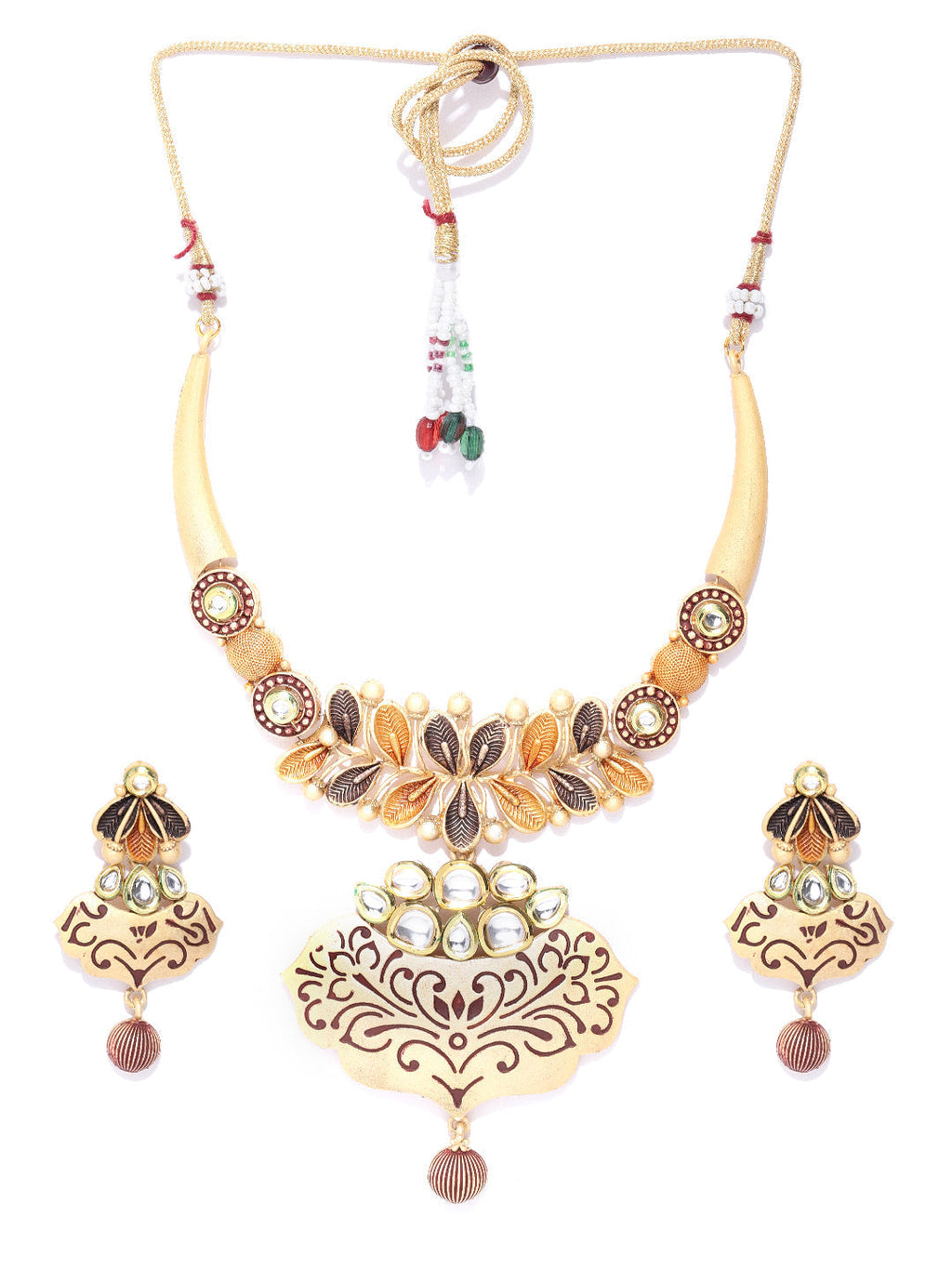 Priyaasi Women Kundan Gold-Polished Floral Jewellery Set - Swadesiicart