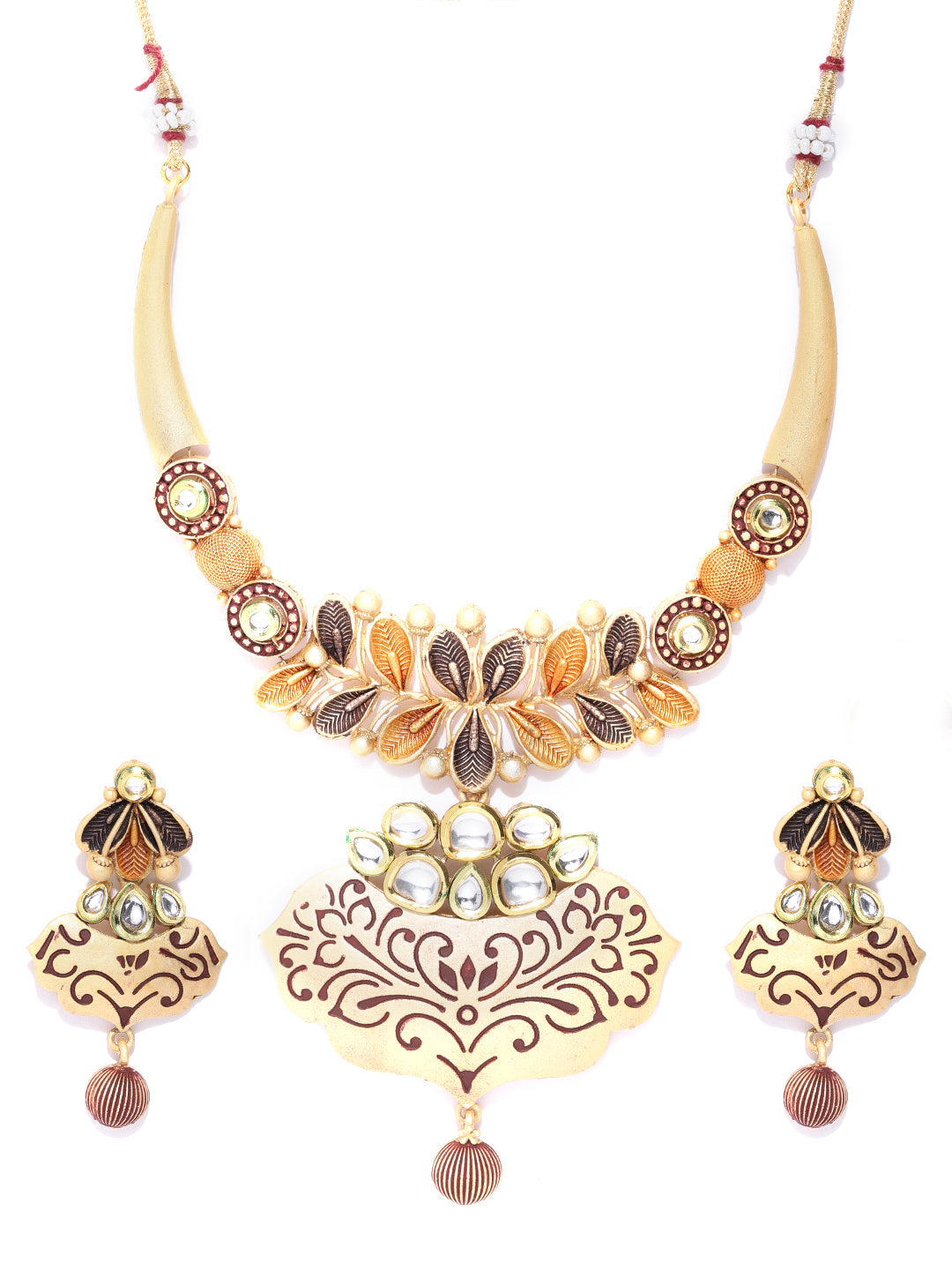 Priyaasi Women Kundan Gold-Polished Floral Jewellery Set - Swadesiicart
