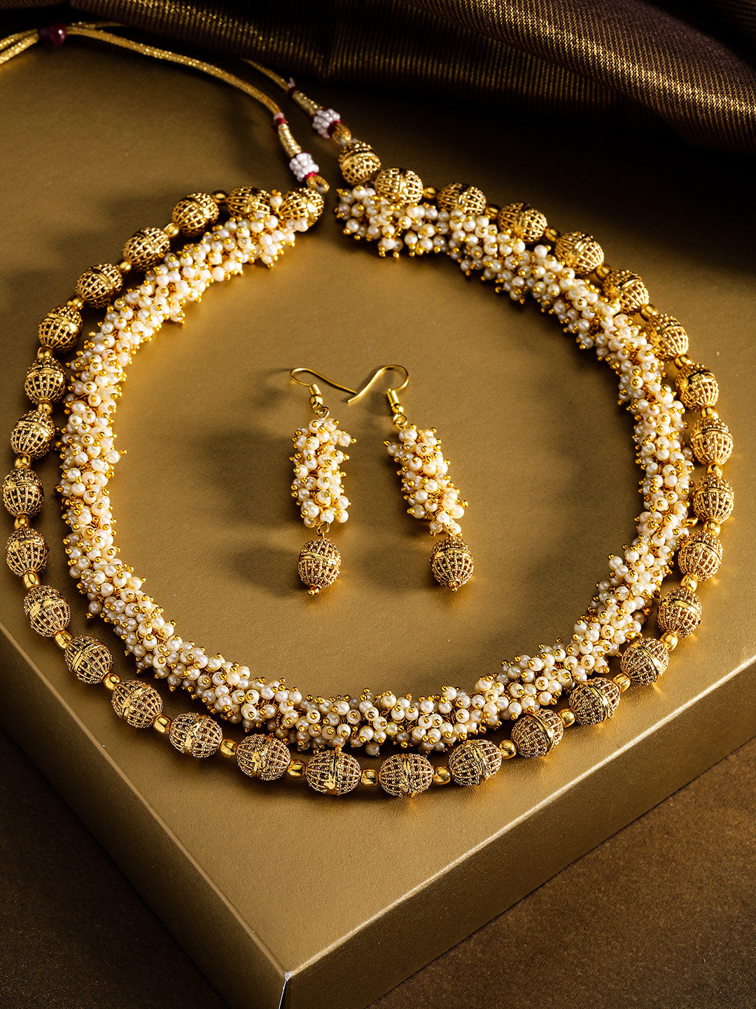 Priyaasi Women White Beads Gold-Polished Jewellery Set - Noz2Toz