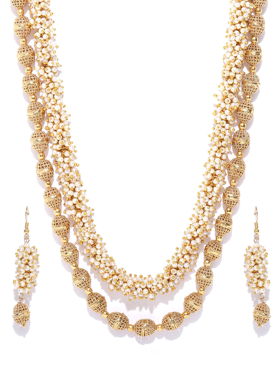 Priyaasi Women White Beads Gold-Polished Jewellery Set - Swadesiicart