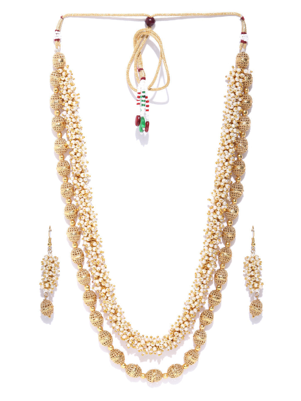 Priyaasi Women White Beads Gold-Polished Jewellery Set - Swadesiicart