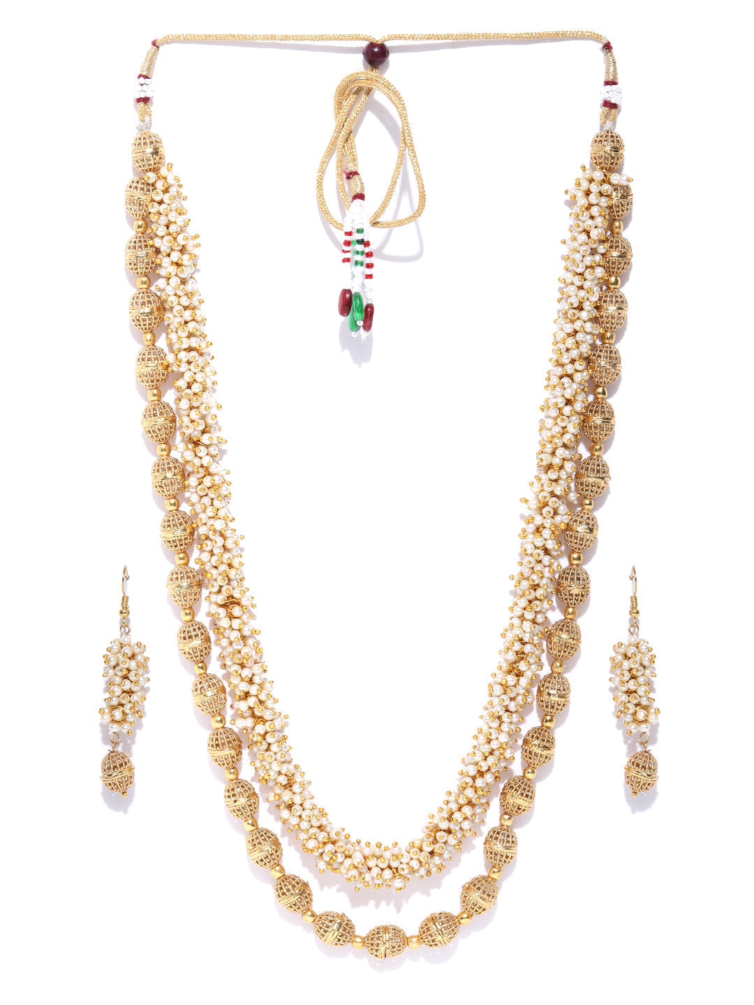 Priyaasi Women White Beads Gold-Polished Jewellery Set - Swadesiicart