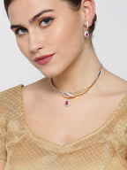 Priyaasi Women Ruby American Diamond Gold-Polished Jewellery Set - Swadesiicart