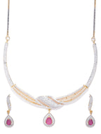 Priyaasi Women Ruby American Diamond Gold-Polished Jewellery Set - Swadesiicart