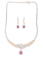 Priyaasi Women Ruby American Diamond Gold-Polished Jewellery Set - Swadesiicart
