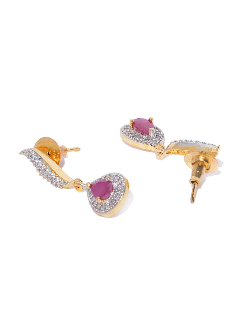 Priyaasi Women Ruby American Diamond Gold-Polished Jewellery Set - Swadesiicart