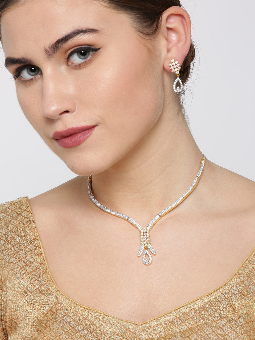 Priyaasi Women American Diamond Gold-Polished Jewellery Set - Swadesiicart