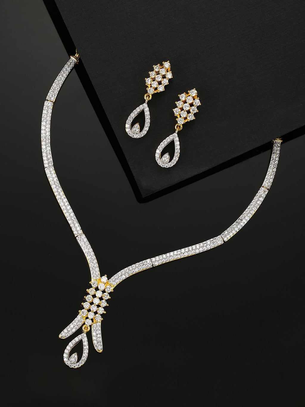 Priyaasi Women American Diamond Gold-Polished Jewellery Set - Noz2Toz