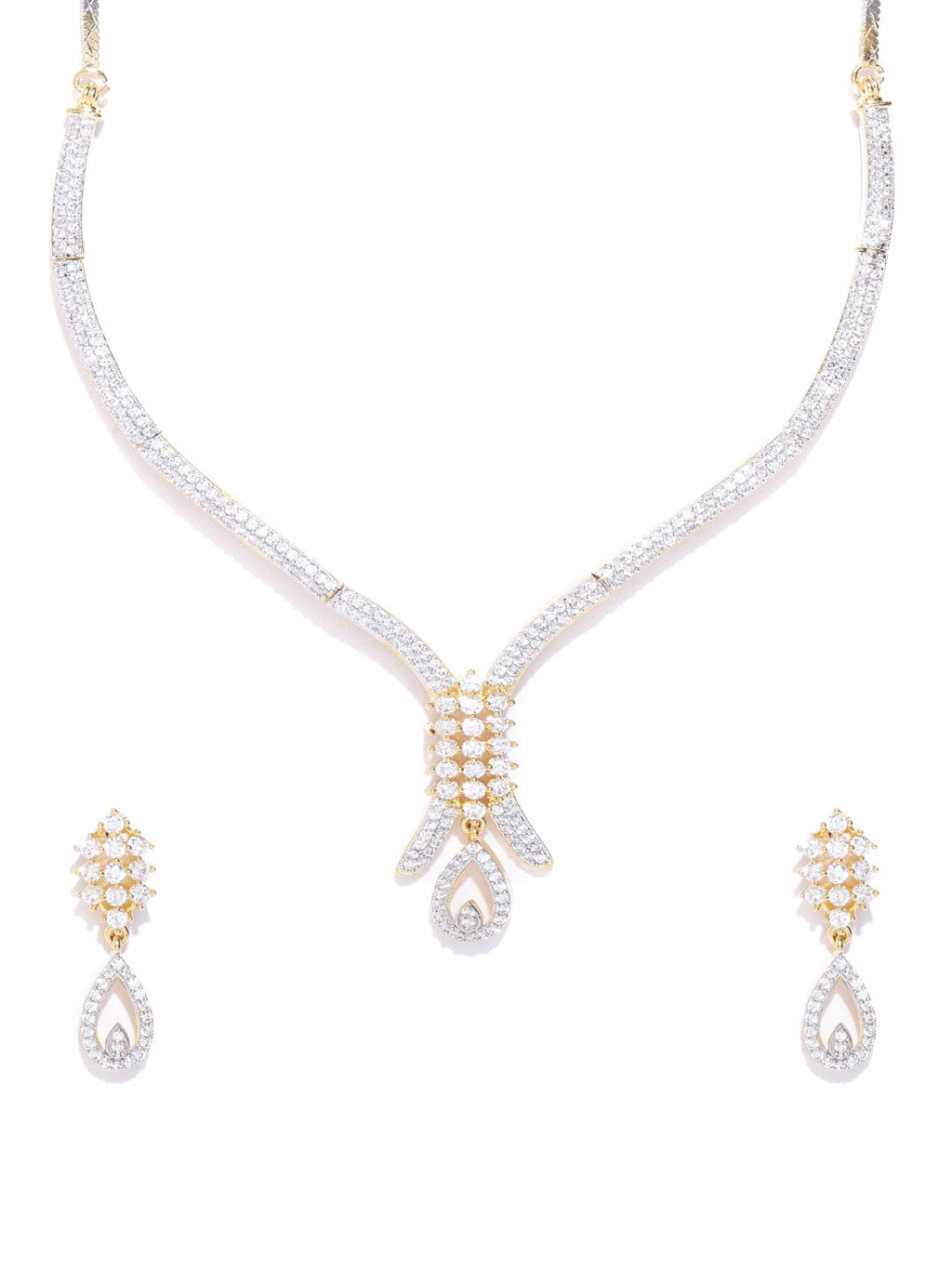 Priyaasi Women American Diamond Gold-Polished Jewellery Set - Swadesiicart