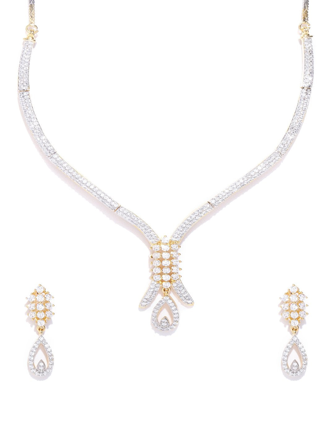 Priyaasi Women American Diamond Gold-Polished Jewellery Set - Swadesiicart