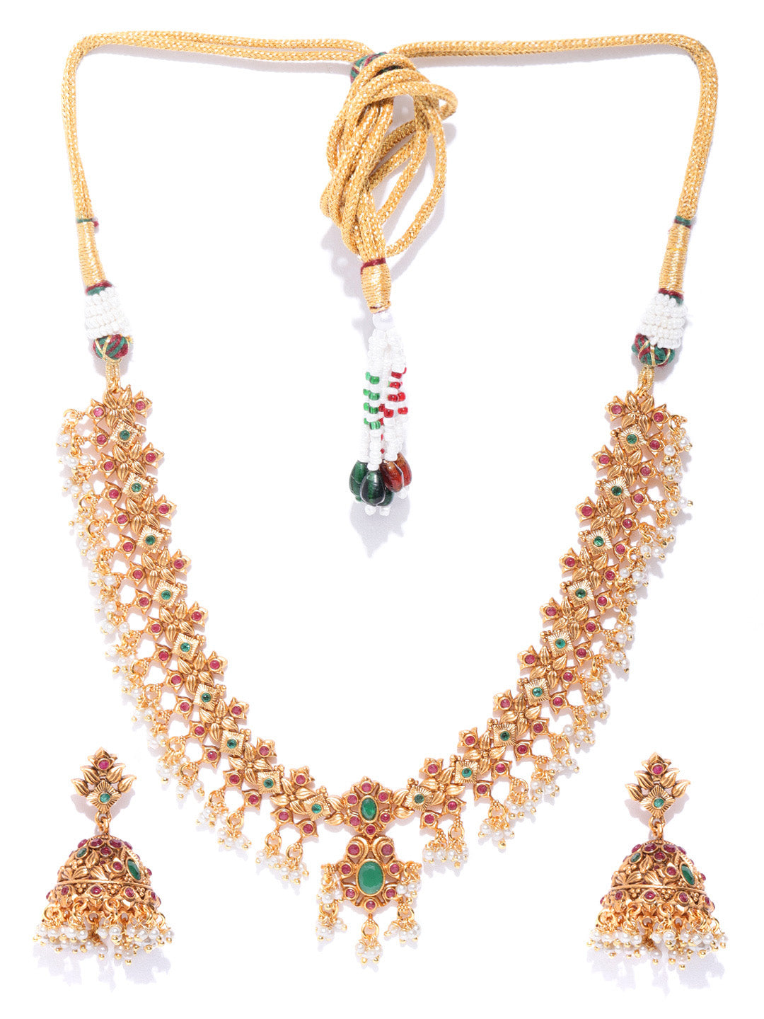Priyaasi Women Kemp Stones Pearls Gold-Polished Floral Jewellery Set - Swadesiicart