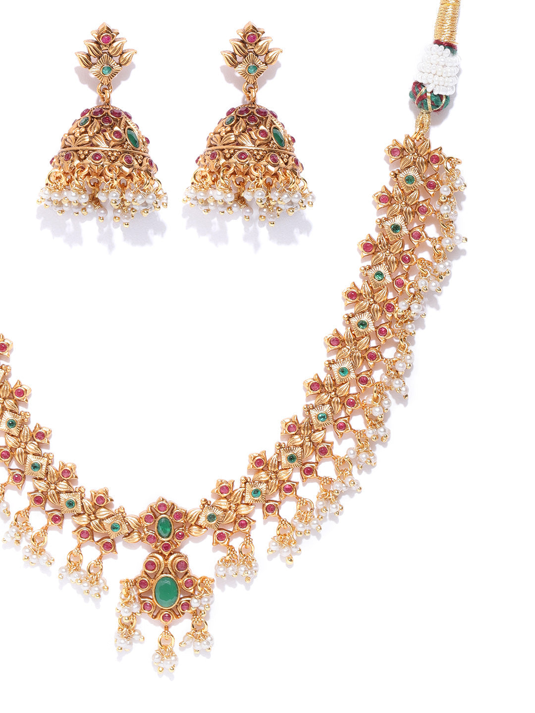 Priyaasi Women Kemp Stones Pearls Gold-Polished Floral Jewellery Set - Swadesiicart
