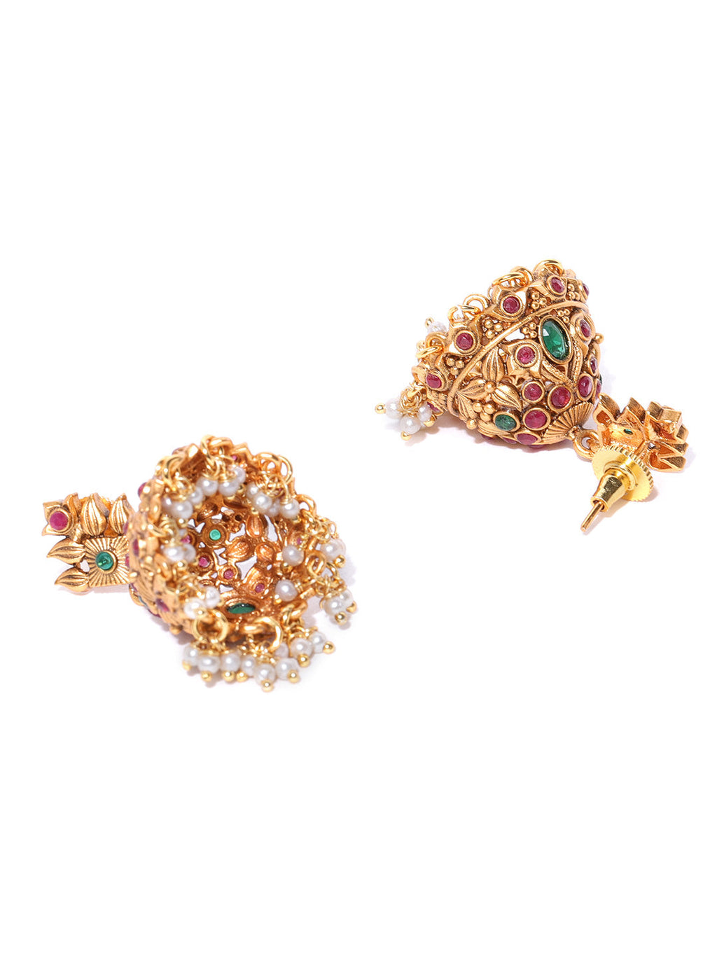 Priyaasi Women Kemp Stones Pearls Gold-Polished Floral Jewellery Set - Swadesiicart