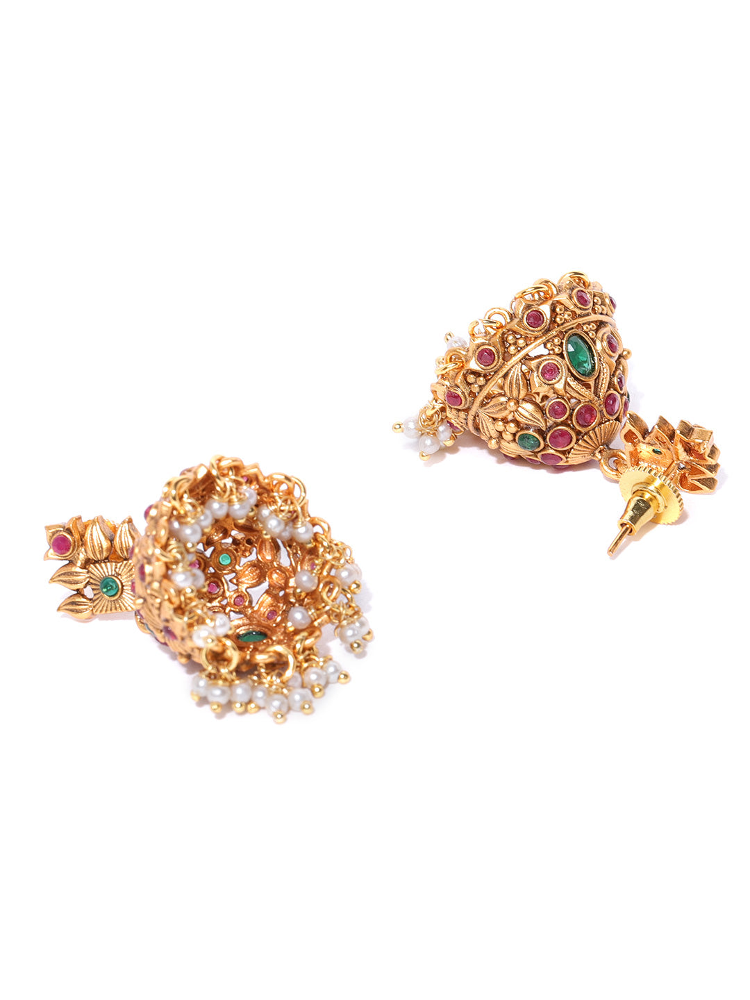 Priyaasi Women Kemp Stones Pearls Gold-Polished Floral Jewellery Set - Swadesiicart