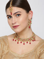Priyaasi Women Ruby Kundan Gold-Polished MaangTika Jewellery Set - Swadesiicart