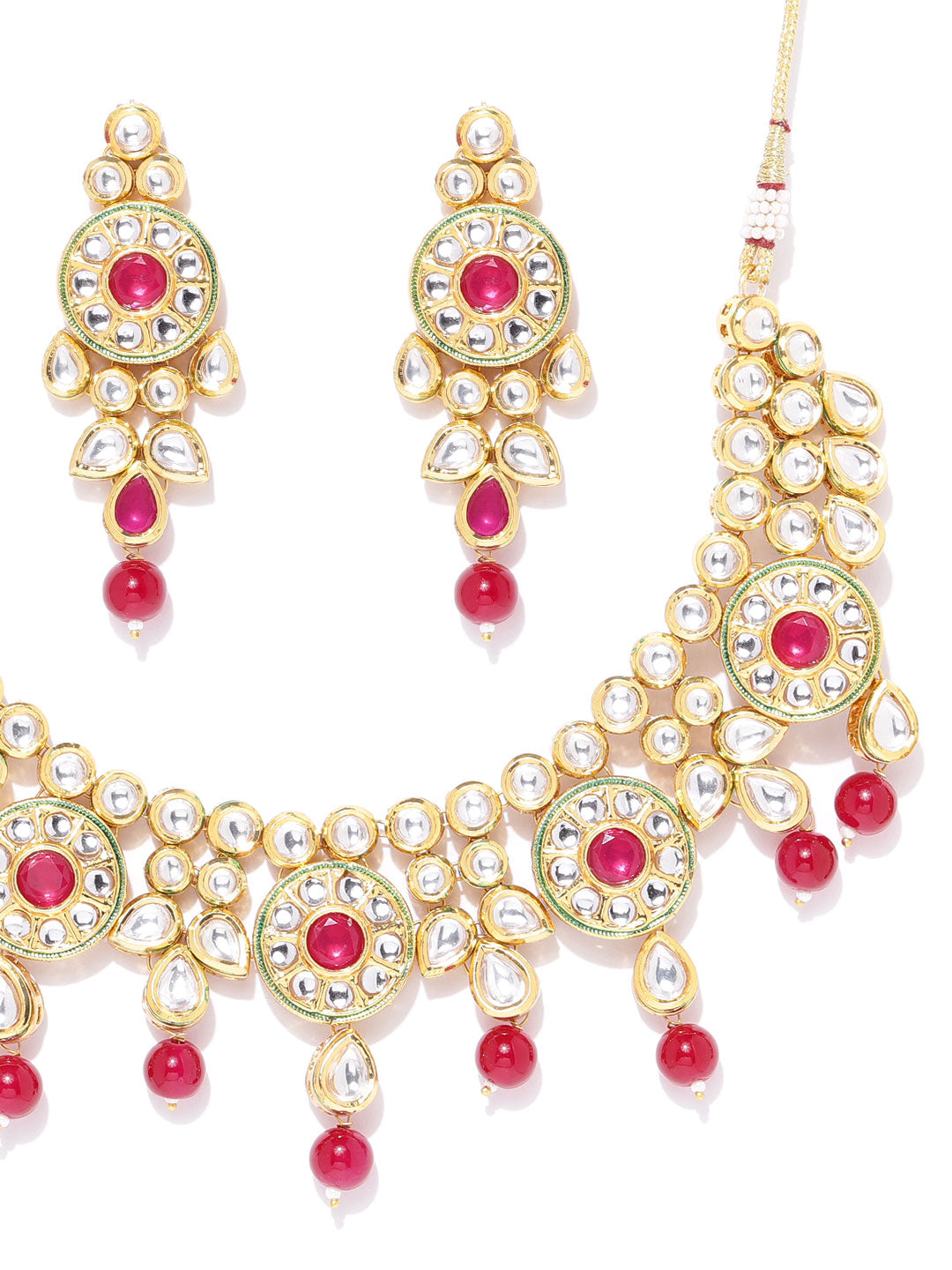 Priyaasi Women Ruby Kundan Gold-Polished MaangTika Jewellery Set - Swadesiicart