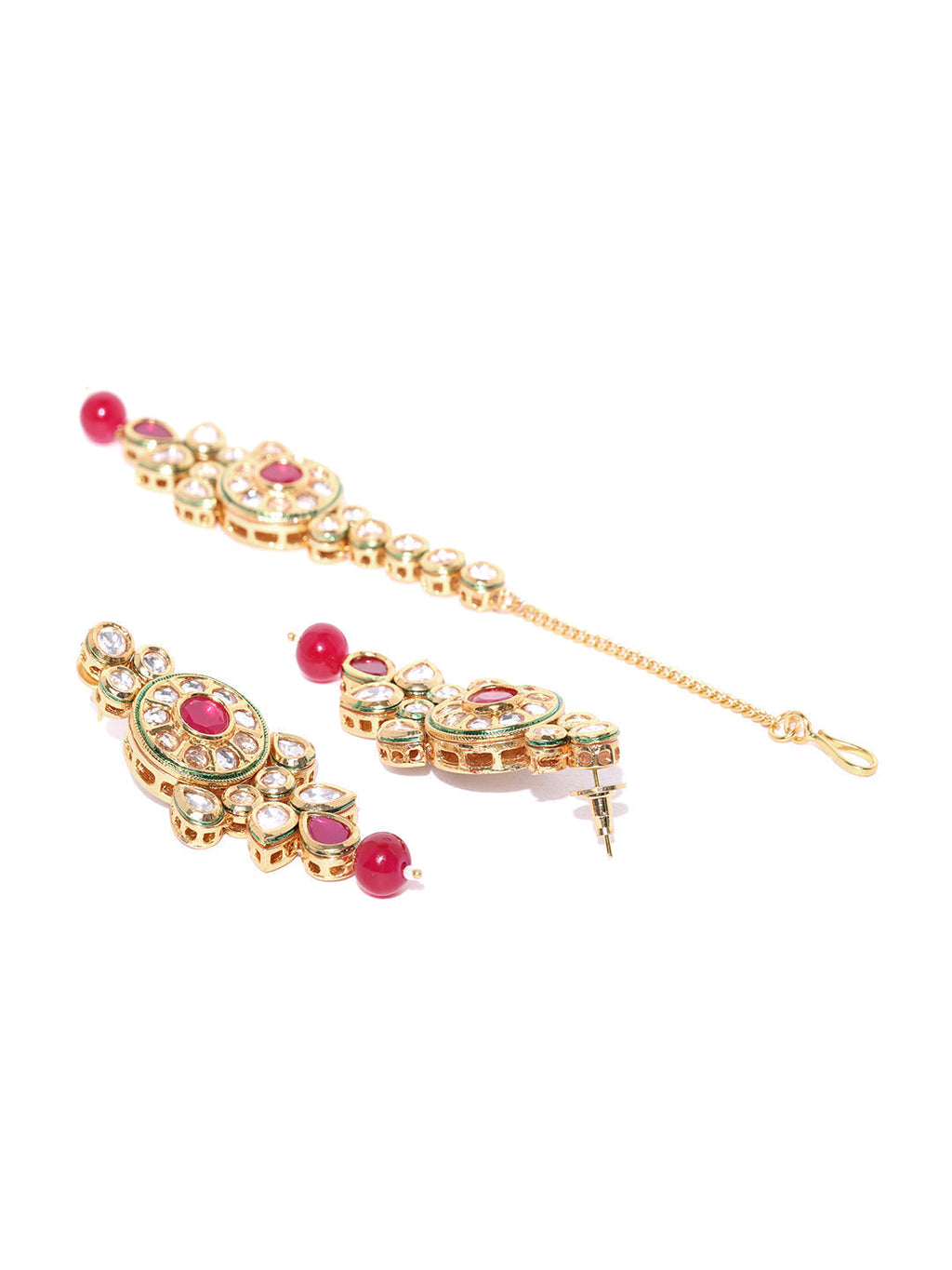 Priyaasi Women Ruby Kundan Gold-Polished MaangTika Jewellery Set - Swadesiicart