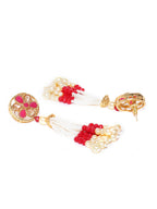 Priyaasi Women White Beads Ruby Pearls Gold-Polished Ranihaar Jewellery Set - Swadesiicart