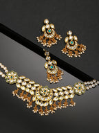 Priyaasi Women Kundan Emerald Beads Gold-Polished MaangTika Jewellery Set - Noz2Toz