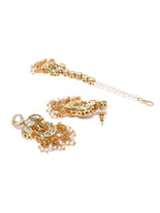 Priyaasi Women Kundan Emerald Beads Gold-Polished MaangTika Jewellery Set - Swadesiicart