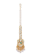 Priyaasi Women Kundan Emerald Beads Gold-Polished MaangTika Jewellery Set - Swadesiicart
