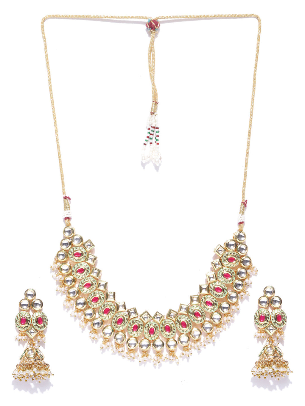 Priyaasi Women Gold-Polished Kundan And Ruby Studded Jewellery Set - Swadesiicart