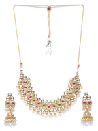 Priyaasi Women Gold-Polished Kundan And Ruby Studded Jewellery Set - Swadesiicart